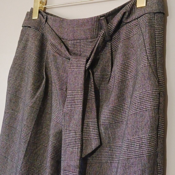 Banana Republic Glen Check Plaid Tan Brown Tie Waist Trouser Pant, Size 10 - Picture 2 of 7